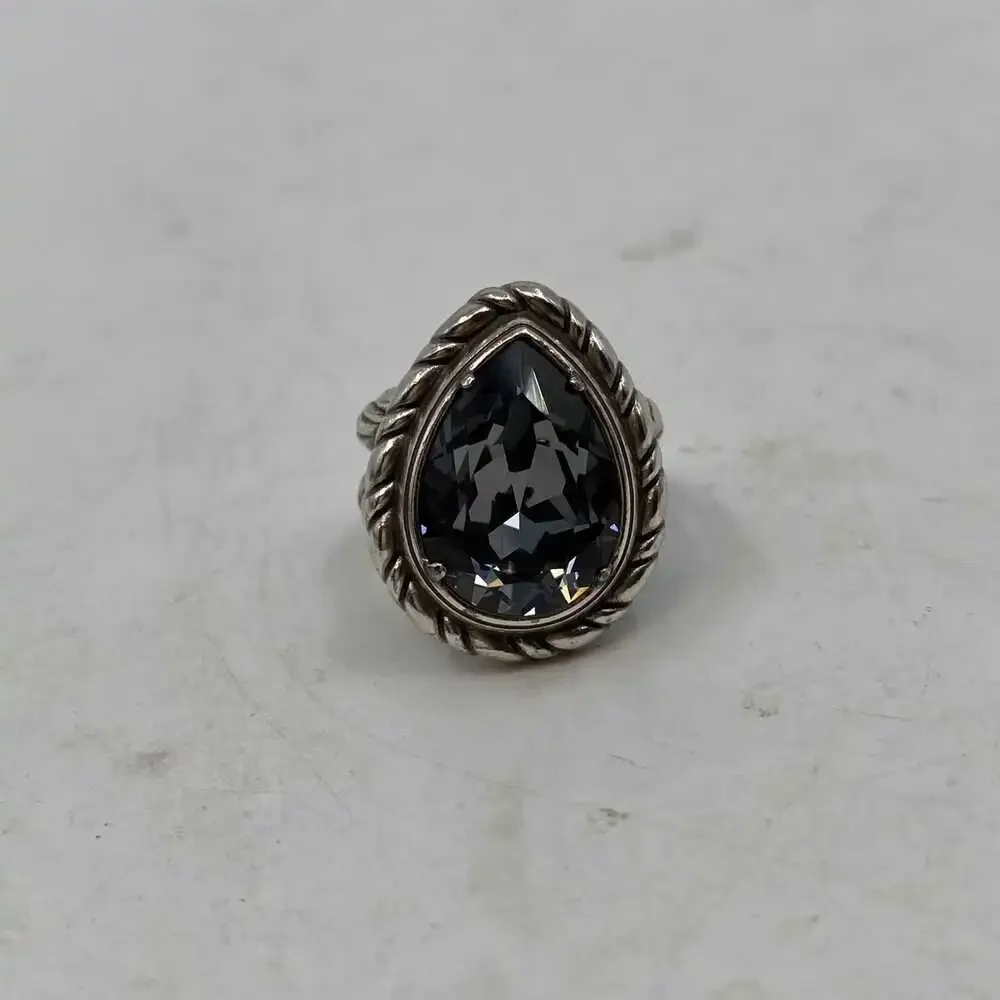 Brighton Silver Gray Teardrop Large Crystal Ring | OS Regular